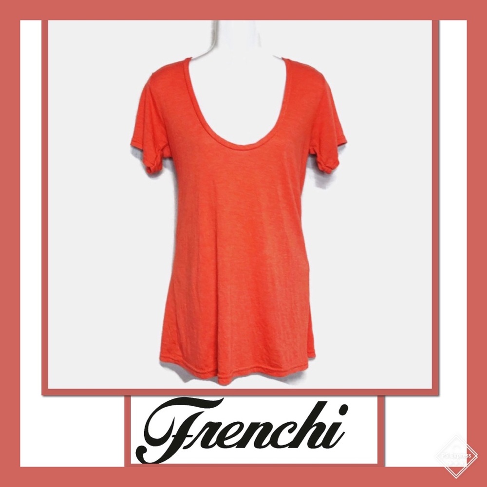 FRENCHI Coral Scoop Neck T-Shirt Sz S EUC